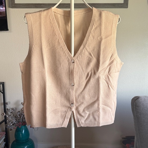 Sweaters - Sleeveless Button Front Knit Vest — Light Beige